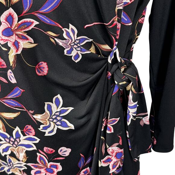 Liz Claiborne Career X-Large Tunic Top Floral Stretch Side Tie Knot 3/4 Sleeve - Picture 2 of 7